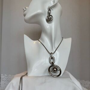 Chico’s Silvertone Adjustable Necklace and Earrings Set